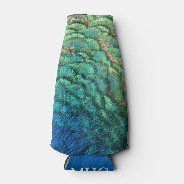 Peacock Feathers I Colourful Abstract Nature Desig Bottle Cooler (Front)