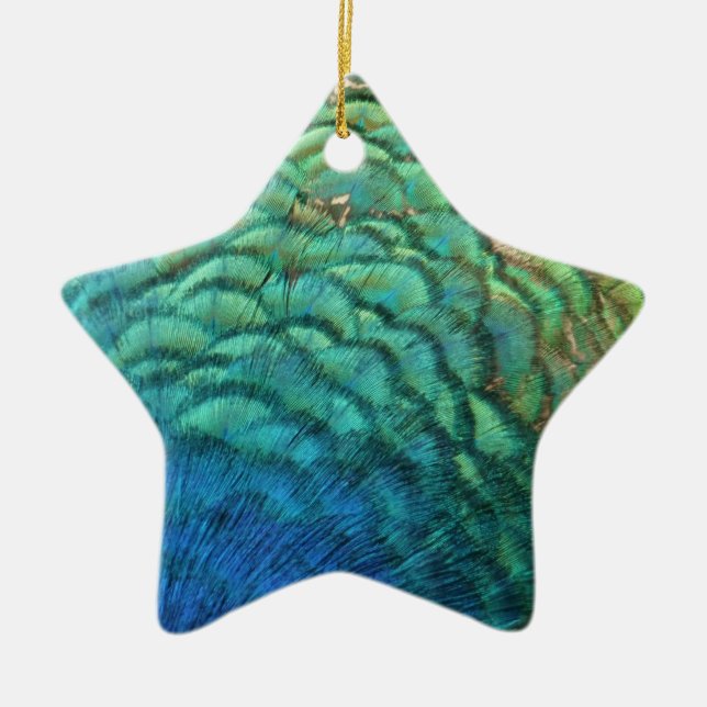 Peacock Feathers I Colourful Abstract Nature Desig Ceramic Tree Decoration (Front)