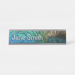 Peacock Feathers I Colourful Abstract Nature Desig Desk Name Plate