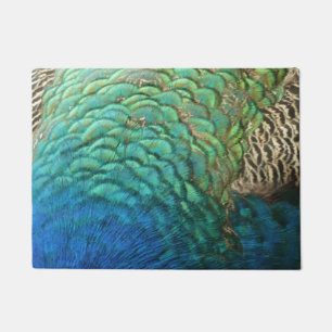 Peacock Feathers I Colourful Abstract Nature Desig Doormat