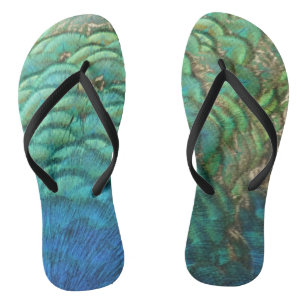Peacock Feathers I Colourful Abstract Nature Desig Flip Flops