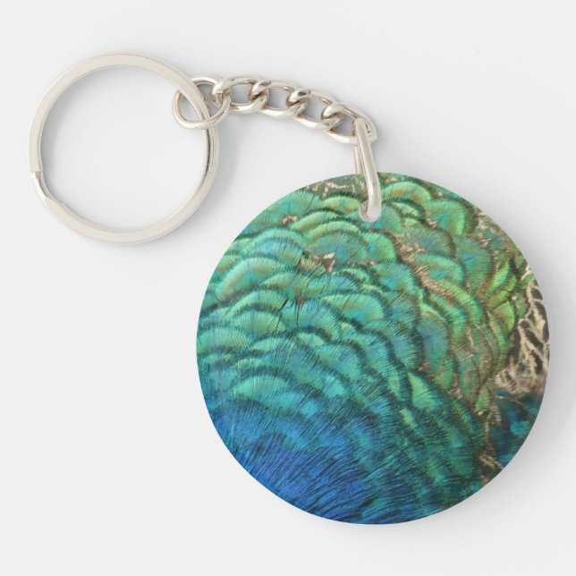 Peacock Feathers I Colourful Abstract Nature Desig Key Ring (Front)