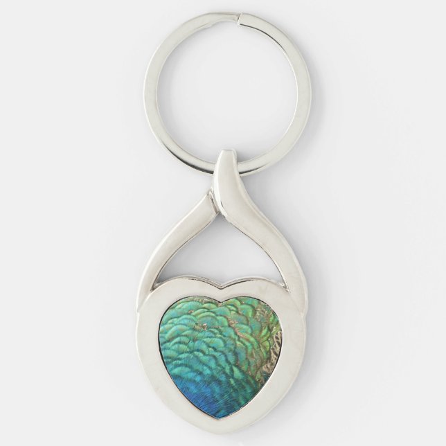 Peacock Feathers I Colourful Abstract Nature Desig Key Ring (Front)