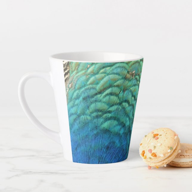 Peacock Feathers I Colourful Abstract Nature Desig Latte Mug (In Situ)