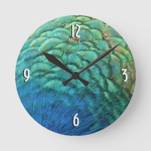 Peacock Feathers I Colourful Abstract Nature Desig Round Clock