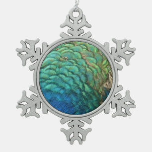 Peacock Feathers I Colourful Abstract Nature Desig Snowflake Pewter Christmas Ornament