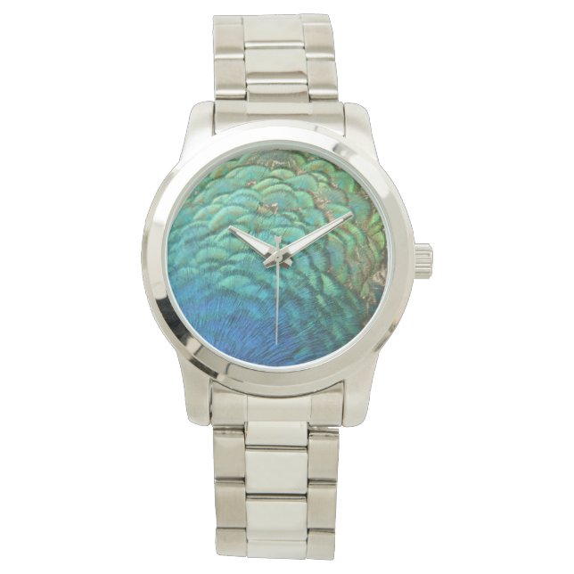 Peacock Feathers I Colourful Abstract Nature Desig Watch (Front)