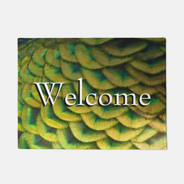 Peacock Feathers II Colourful Nature Doormat (Front)
