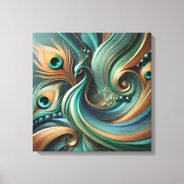 Peacock Feathers in Abstract Flow Canvas Art (Front)