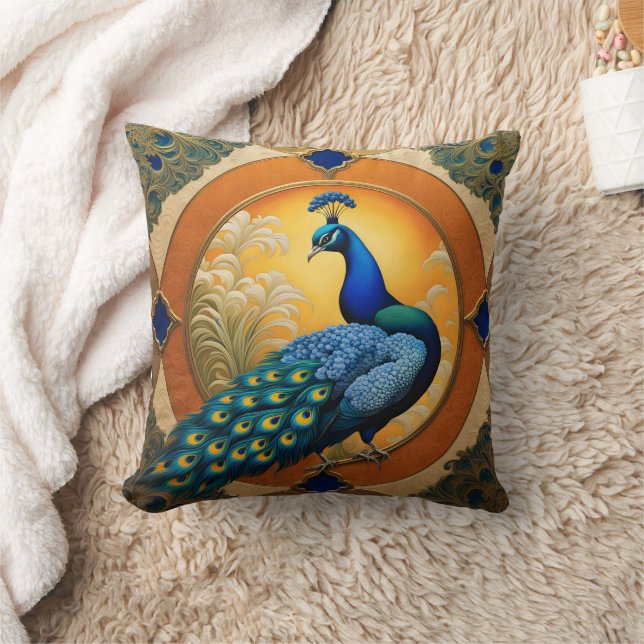 Peacock Feathers in Artful Display Cushion (Blanket)
