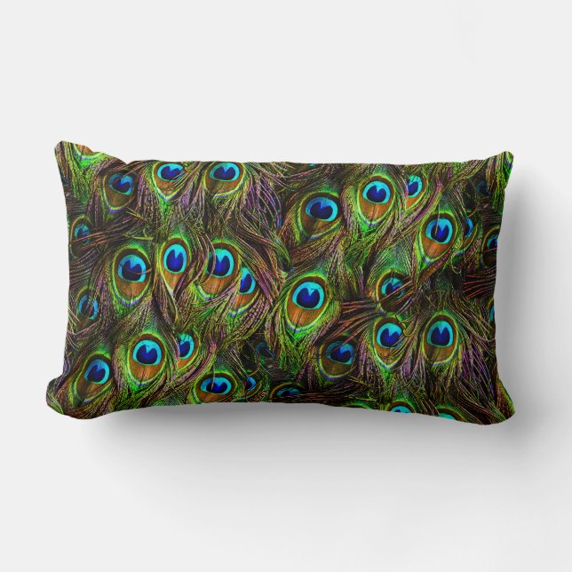 Peacock Feathers Invasion Lumbar Cushion (Front)