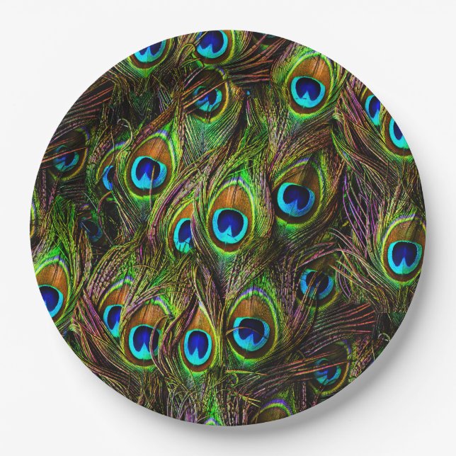 Peacock Feathers Invasion Paper Plate (Front)