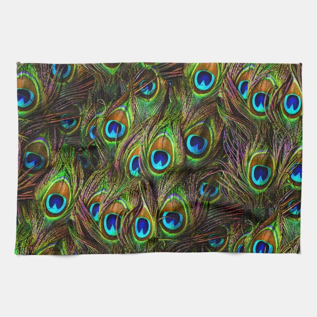 Peacock Feathers Invasion Tea Towel (Horizontal)