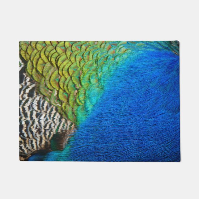 Peacock Feathers IV Colourful Abstract Nature Doormat (Front)