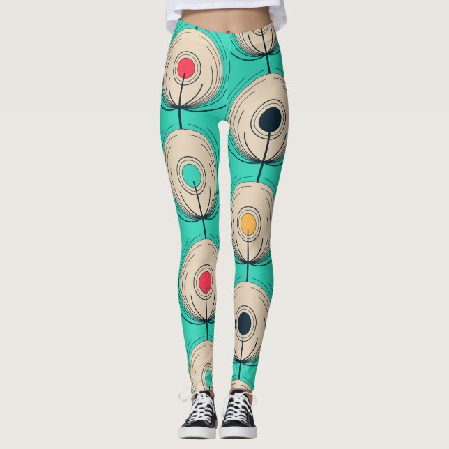 Peacock Feathers: Ivory Blue Fantasy. Leggings (Front)