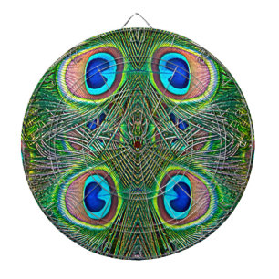 Peacock Feathers Kaleidoscope Print Dartboard