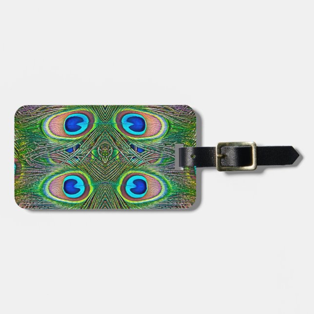 Peacock Feathers Kaleidoscope Print Luggage Tag (Front Horizontal)