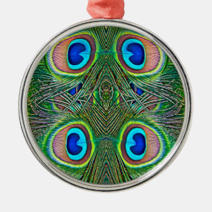Peacock Feathers Kaleidoscope Print Metal Tree Decoration