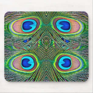Peacock Feathers Kaleidoscope Print Mouse Mat