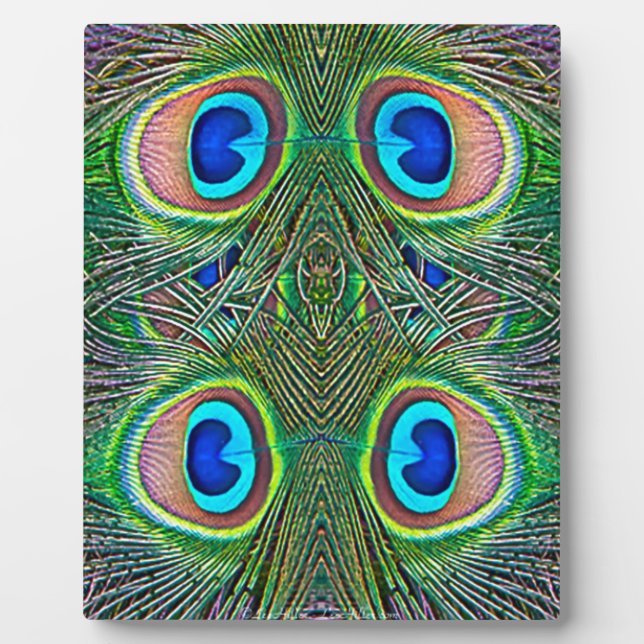 Peacock Feathers Kaleidoscope Print Plaque (Front)