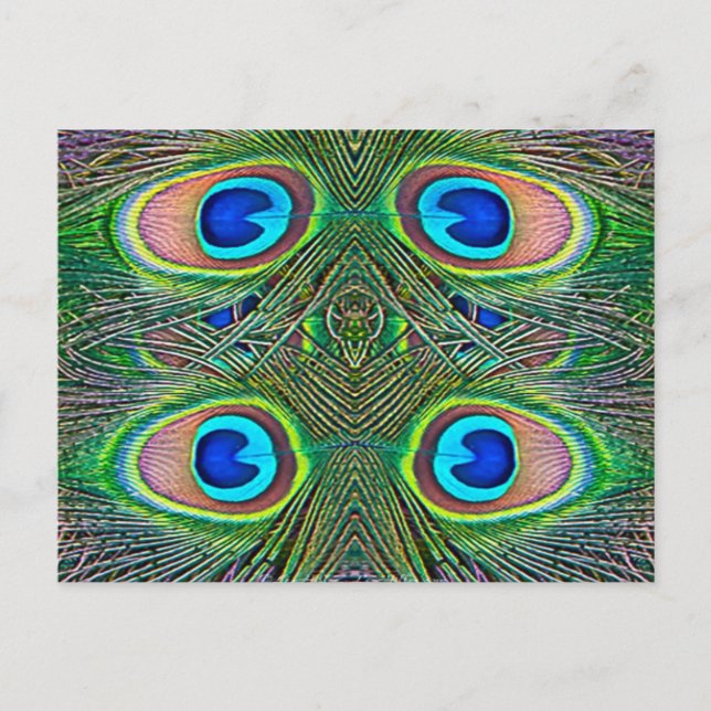 Peacock Feathers Kaleidoscope Print Postcard (Front)