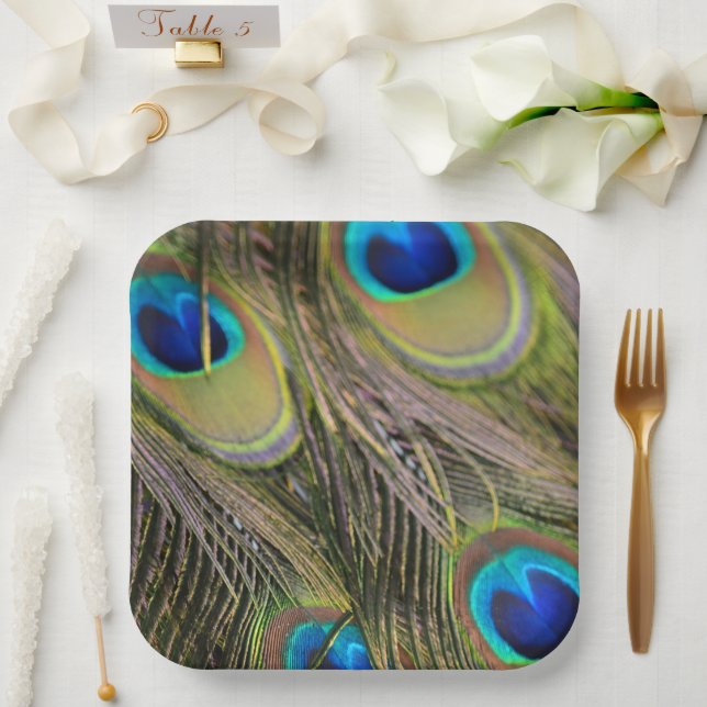 Peacock Feathers Kauai Hawaii Paper Plate (Wedding)