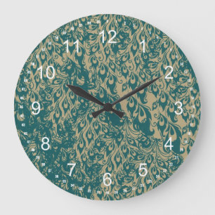 Peacock Feathers Large Clock