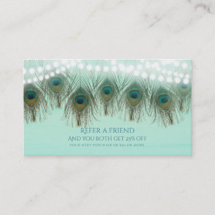 Peacock Feathers & Lights Rustic Refer a Friend Referral Card