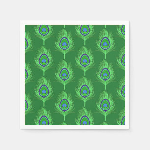 Peacock Feathers, Lime Green on Emerald Green Napkin