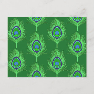 Peacock Feathers, Lime Green on Emerald Green Postcard