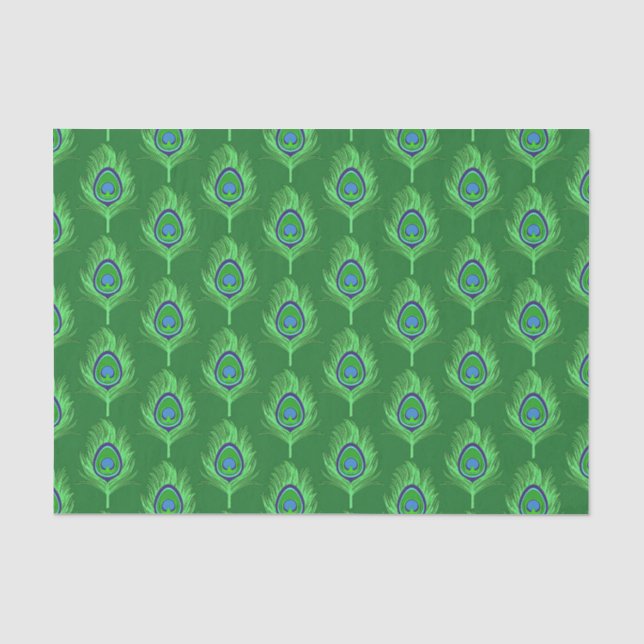 Peacock Feathers, Lime Green on Emerald Green Tissue Paper (Front)