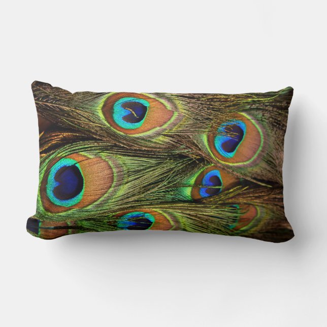 Peacock Feathers Lumbar Pillow (Front)