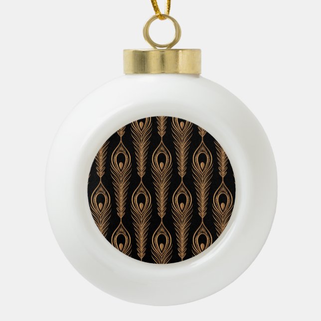 Peacock Feathers, Luxury Oriental Pattern. Ceramic Ball Christmas Ornament (Front)