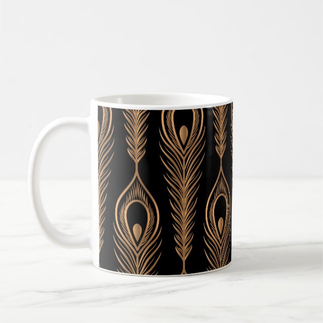 Peacock Feathers, Luxury Oriental Pattern. Coffee Mug (Left)