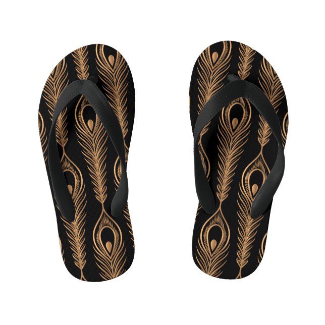 Peacock Feathers, Luxury Oriental Pattern. Kid's Flip Flops (Footbed)
