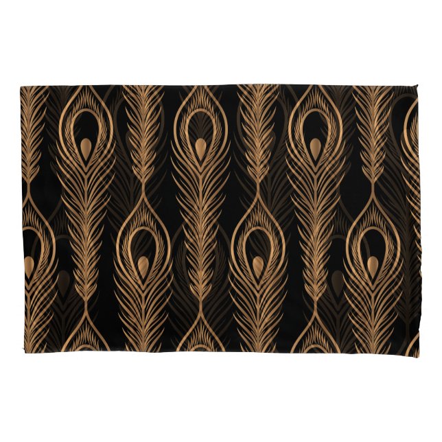 Peacock Feathers, Luxury Oriental Pattern. Pillowcase (Front)