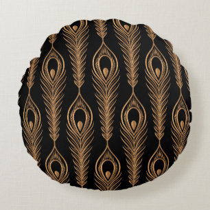 Peacock Feathers, Luxury Oriental Pattern. Round Cushion