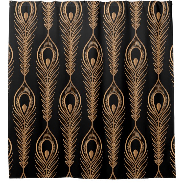 Peacock Feathers, Luxury Oriental Pattern. Shower Curtain (Front)