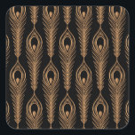Peacock Feathers, Luxury Oriental Pattern. Square Sticker<br><div class="desc">Peacock feathers luxury pattern seamless. Oriental gold black royal background Vintage. Indian design for gift wrapping paper, beauty spa, yoga wallpaper, wedding party, birthday package, decor. Peacock Extravaganza: Opulence in Gold and Black. Glamourous Peacock - Regal Indian Royalty Unleashed! background, christmas, pattern, illustration, flower, texture, decor, wedding, paper, vintage, gold,...</div>