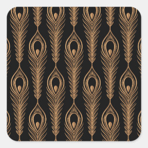 Peacock Feathers, Luxury Oriental Pattern. Square Sticker
