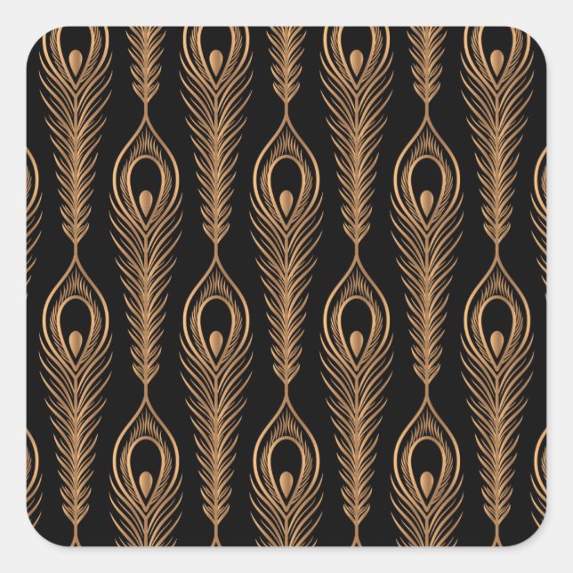 Peacock Feathers, Luxury Oriental Pattern. Square Sticker (Front)