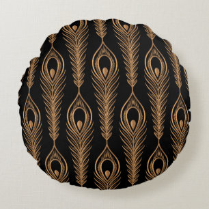 Peacock feathers luxury pattern seamless. Oriental Round Cushion