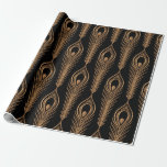 Peacock feathers luxury pattern seamless. Oriental Wrapping Paper<br><div class="desc">Peacock feathers luxury pattern seamless. Oriental gold black royal background. Indian design</div>