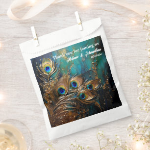 Peacock feathers luxury plume watercolor wedding favour bags
