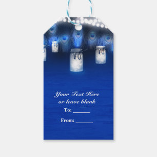 Peacock Feathers, Mason Jar & String Lights Party Gift Tags