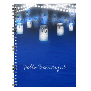 Peacock Feathers, Mason Jar & String Lights Rustic Notebook