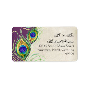 Peacock Feathers Modern Wedding Matching Labels