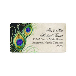 Peacock Feathers Modern Wedding Matching Labels