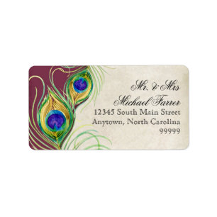 Peacock Feathers Modern Wedding Matching Labels