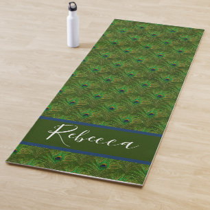 Peacock Feathers Monogram Name Yoga Mats